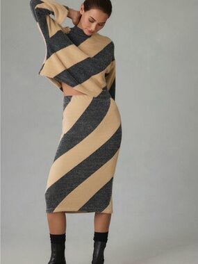 Anthropologie Diagonal Stripe Pencil Skirt set in Gray and Cream